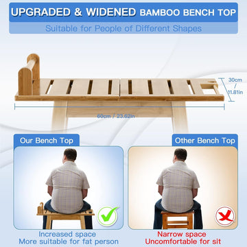 ETECHMART 24 Inch Bamboo Shower Bench with 2-Tier Storage Shelf