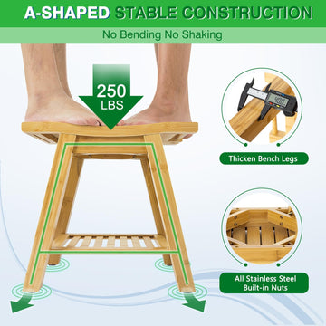 ETECHMART Bamboo Shower Bench Seat  A-Shaped Bath Spa Stool