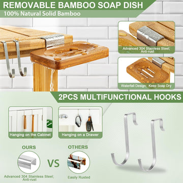 ETECHMART Bamboo Corner Shower Stool Bath Bench