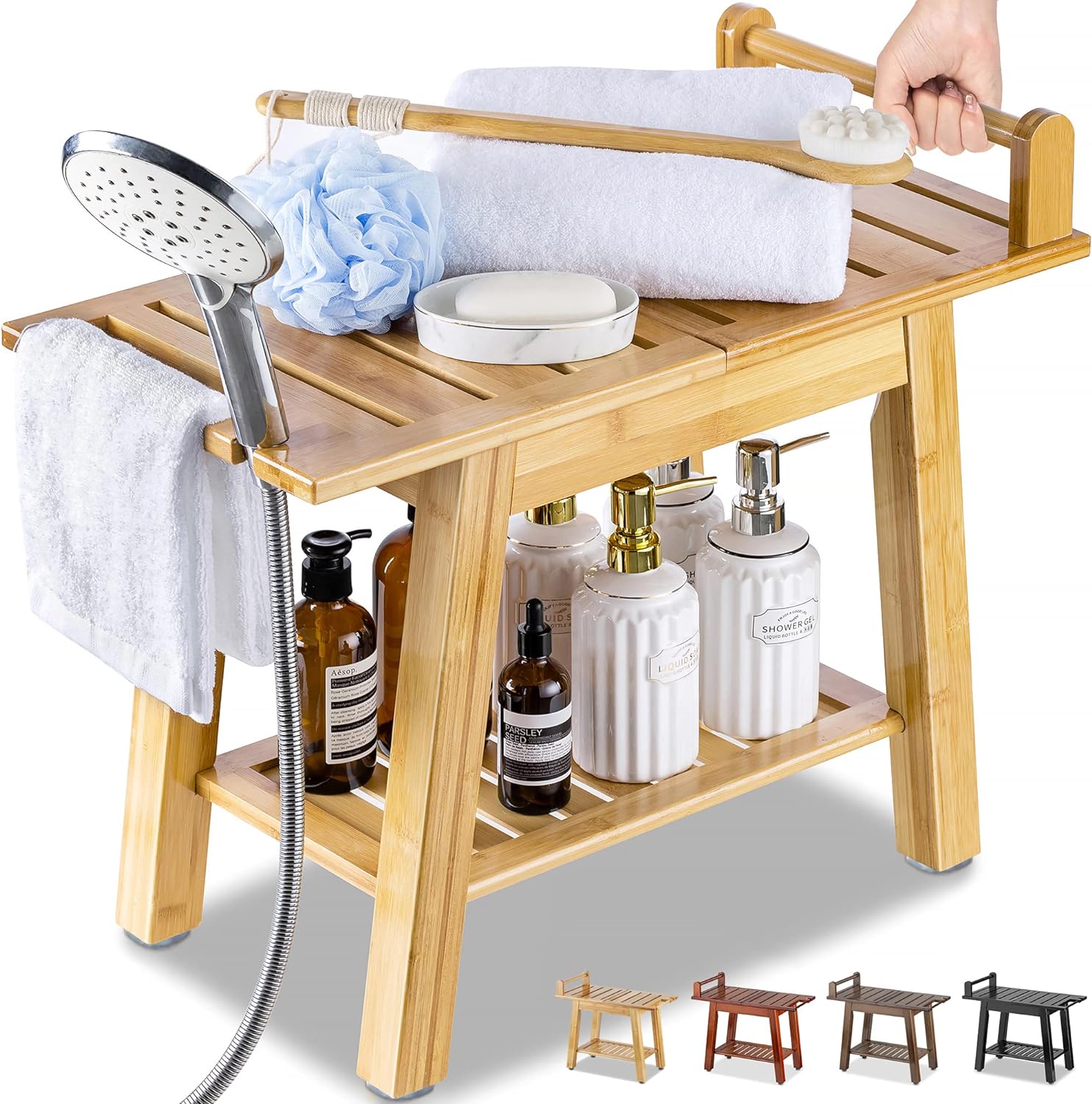 Greenco waterproof bamboo discount shower bench with shelf