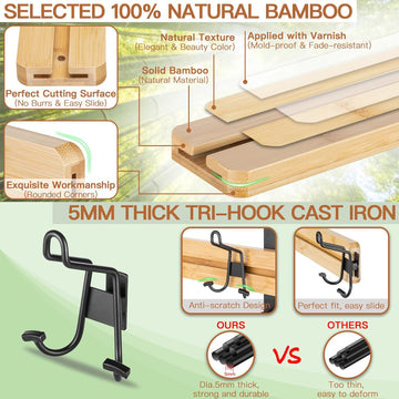 ETECHMART Bamboo Door Hanger with 4 Adjustable Tri Hooks