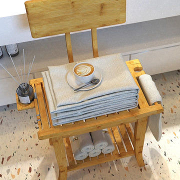 ETECHMART Bamboo Shower Bench with Back and Soap Dish