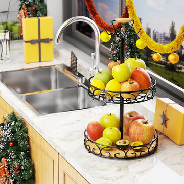 ETECHMART Fruit Basket Vegetables Countertop Bowl With Banana Hanger