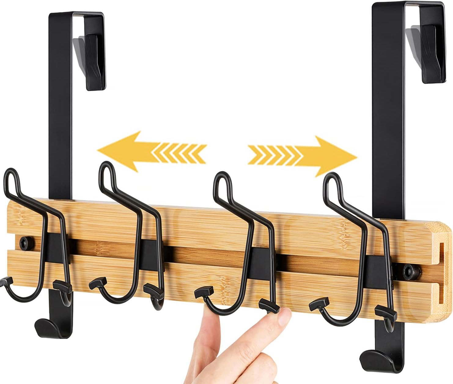 ETECHMART Over The Door Hooks Bamboo with 4 Adjustable Tri Hooks