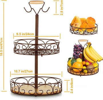 ETECHMART Fruit Basket Countertop Bowl With Banana Hanger