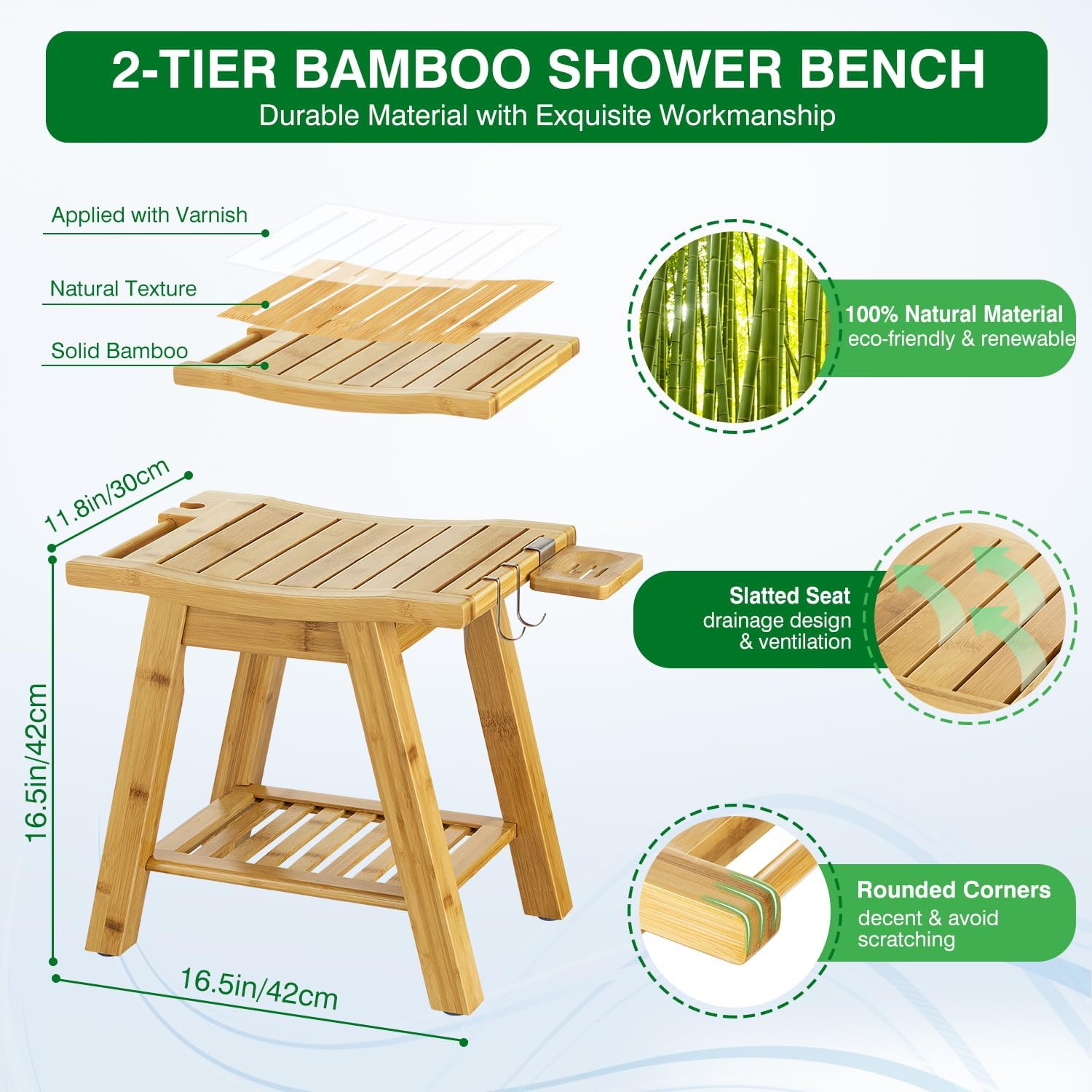 ETECHMART 2-Tier Bamboo Shower Bench, 24 Inch Spa Stool with Storage Shelf  for Inside Shower Legs Shaving, Entryway or Bathroom, A-Shaped Shower Bath  Seat for Seniors Adults Disabled Women, Natural 24×20×12 Inch+Bamboo