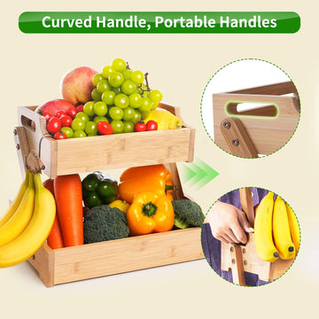 ETECHMART Bamboo Fruit Bowl For Kitchen Counter