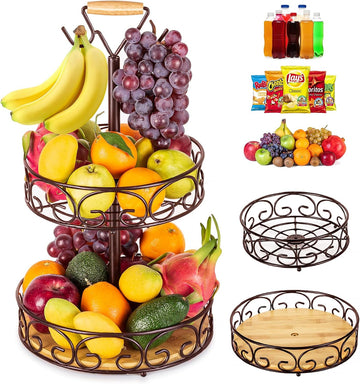 ETECHMART Fruit Basket Countertop Bowl With Banana Hanger