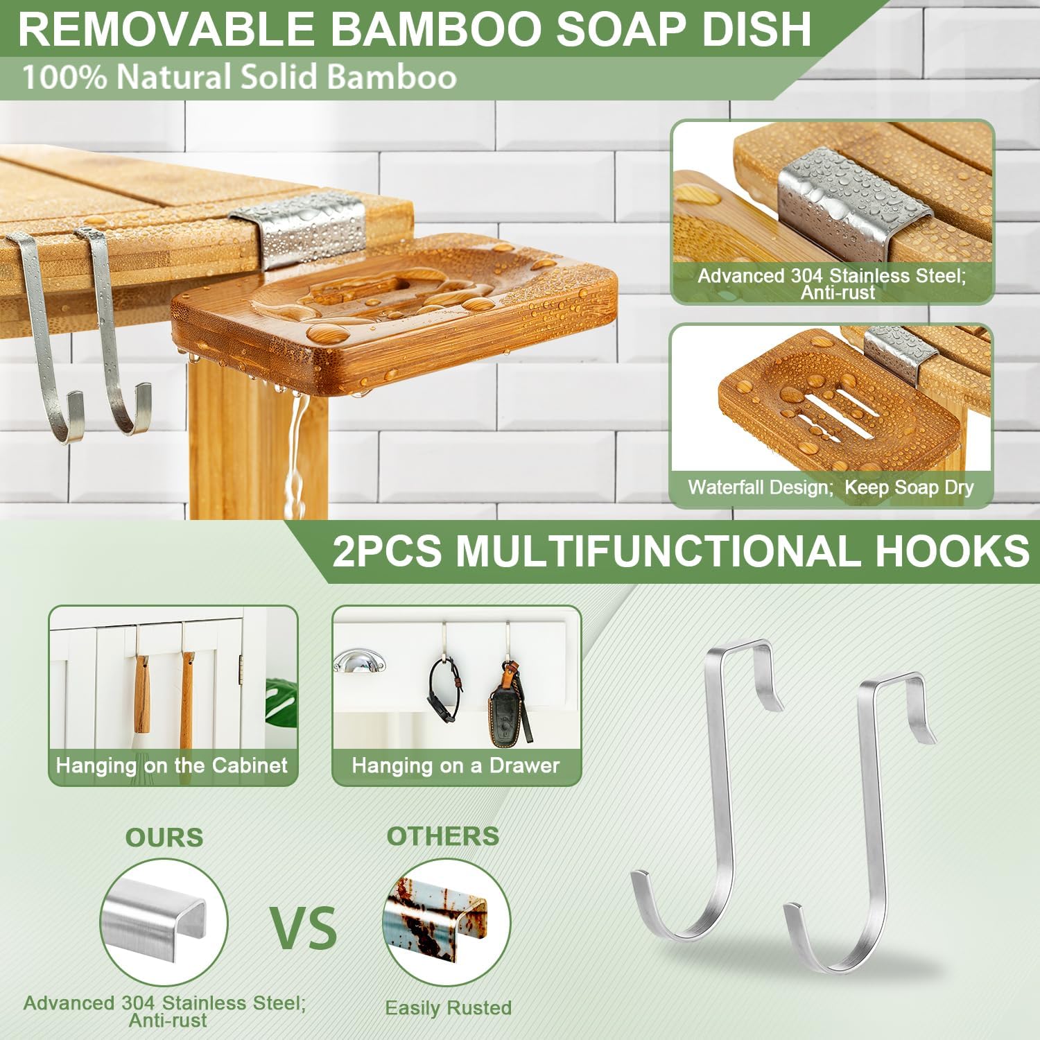 ETECHMART Bamboo Corner Shower Stool for Shaving Legs Foot Rest, Waterproof  Bath Bench Seat with Storage Shelf and Soap Dish for Bathroom Inside