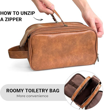 Noldena Travel Toiletry Bag for Men,Large Shaving Dopp Kit Water-resistant Bathroom Toiletries Organizer PU Leather Cosmetic Bags