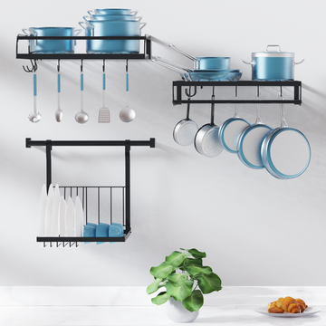 Etechmart Hanging Pot Rack,3 In 1 Wall Mounted Pan Pot Holder with 10PCS S-shaped Hooks