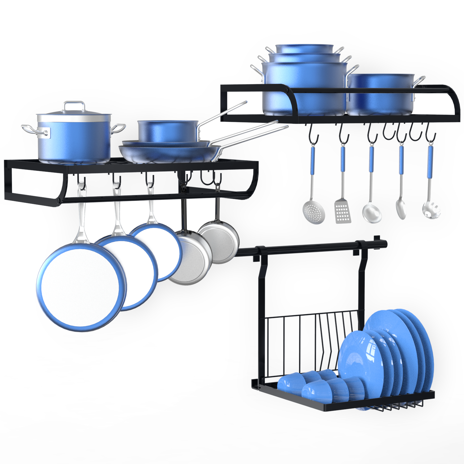 Etechmart Hanging Pot Rack,3 In 1 Wall Mounted Pan Pot Holder with 10PCS S-shaped Hooks