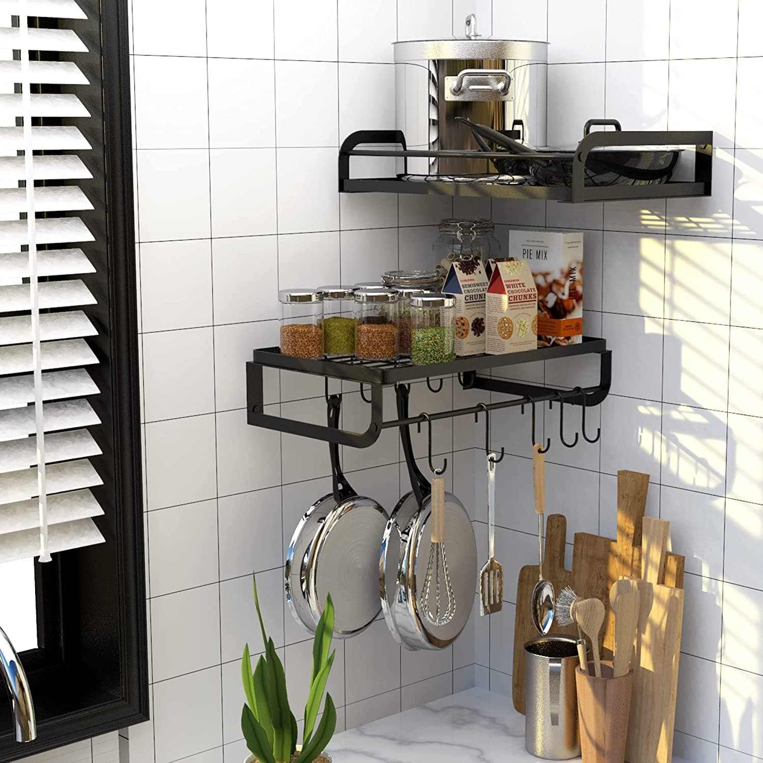 Etechmart Hanging Pot Rack,3 In Wall Mounted Pan Pot Holder with 10P