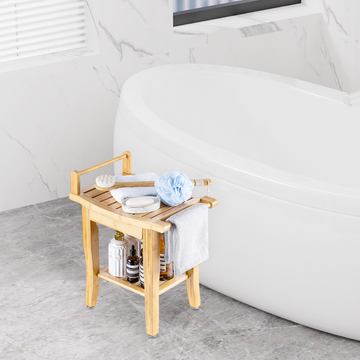 Etechmart 16.5 Inch Bamboo Shower Bench Stool