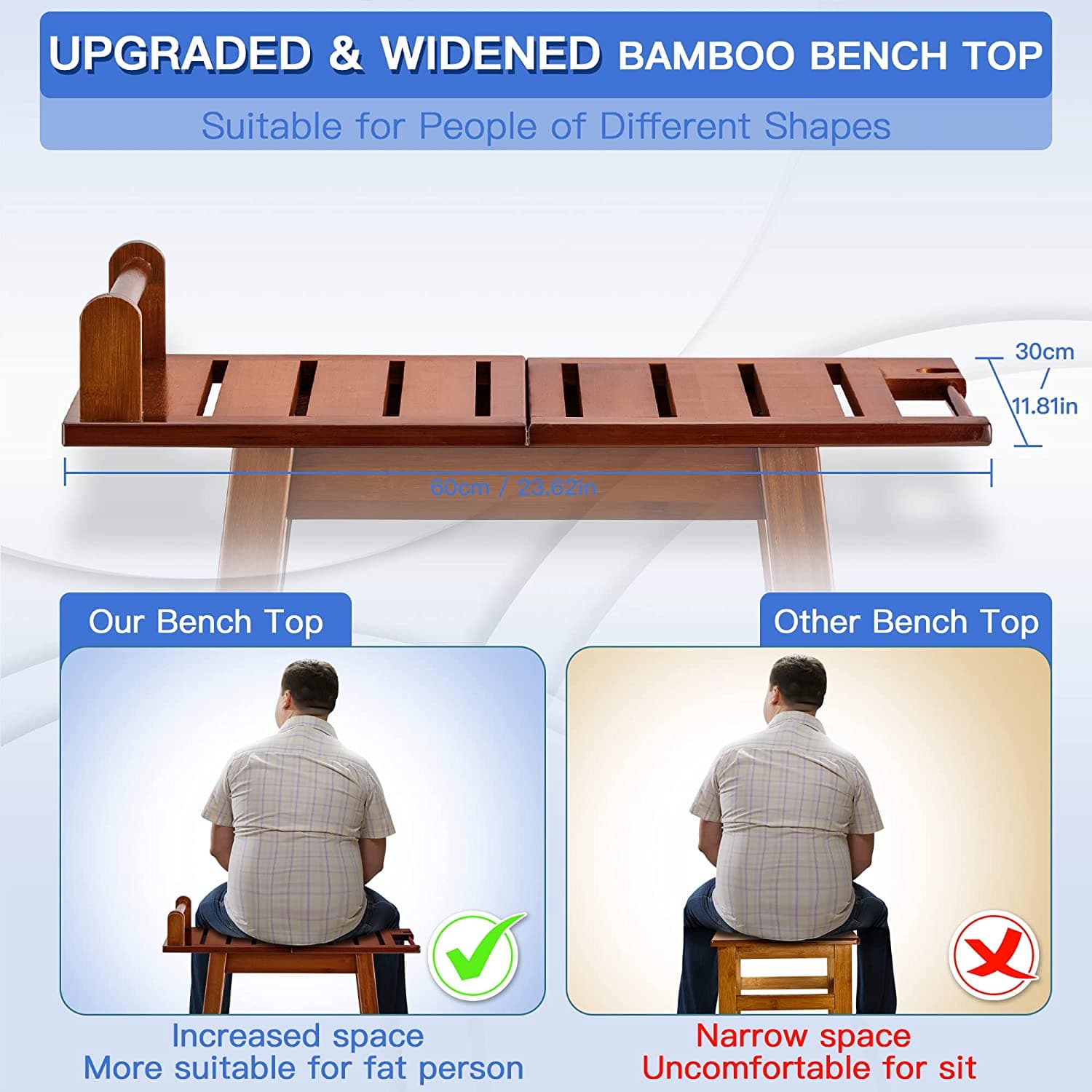 Etechmart 24 Inch A-Shaped Bamboo Shower Bench,Newly Upgraded & WidenedI with 2-Tier Storage Shelf and Handle