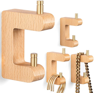 Etechmart C Wood Wall Hooks 4PCS Modern Coat Hooks