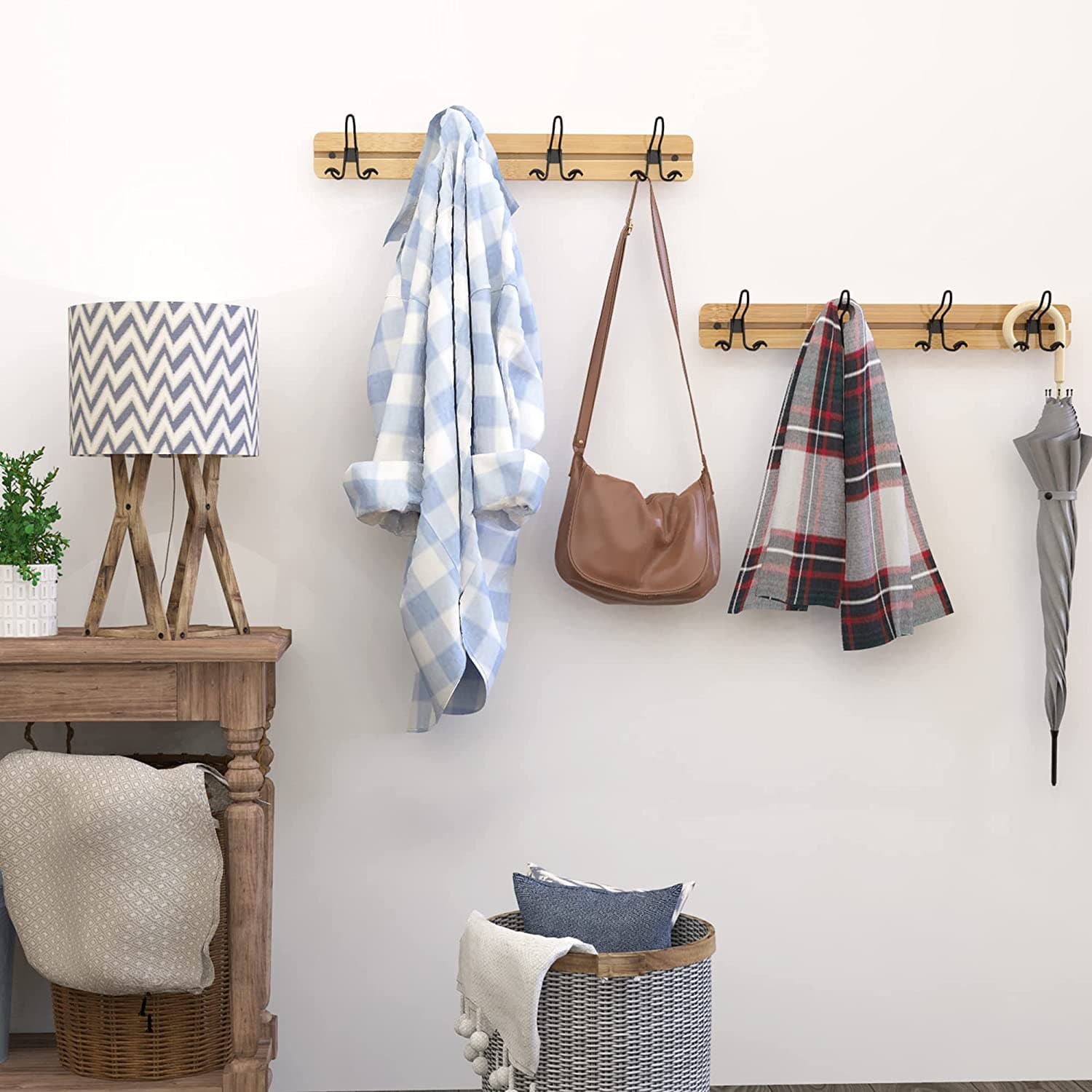 Etechmart Over The Door Hook Hanger Bamboo Coat Rack with 4 Mental Hooks