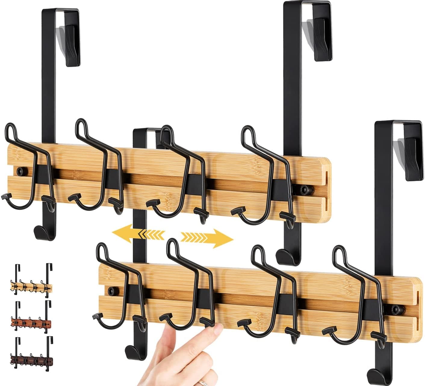 Etechmart Over The Door Hook Hanger Bamboo Coat Rack with 4 Mental Hooks