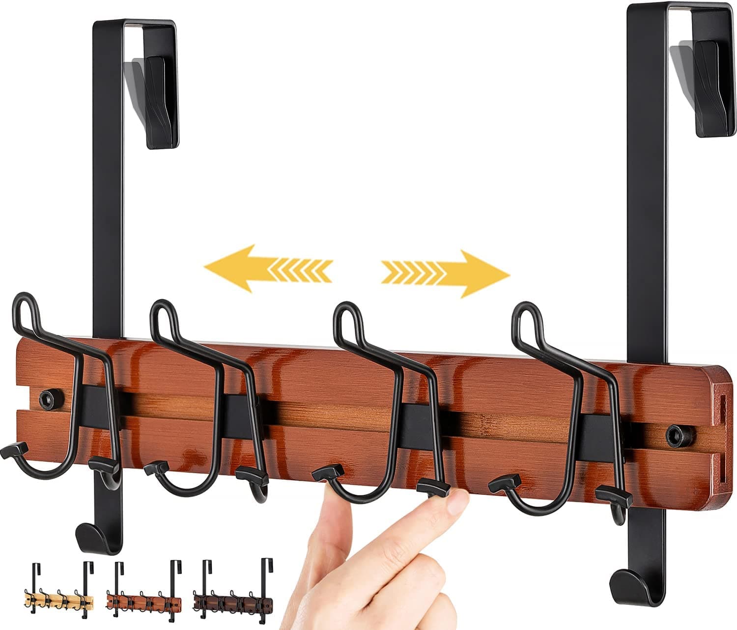 Etechmart Over The Door Hook Hanger Bamboo Coat Rack with 4 Mental Hooks