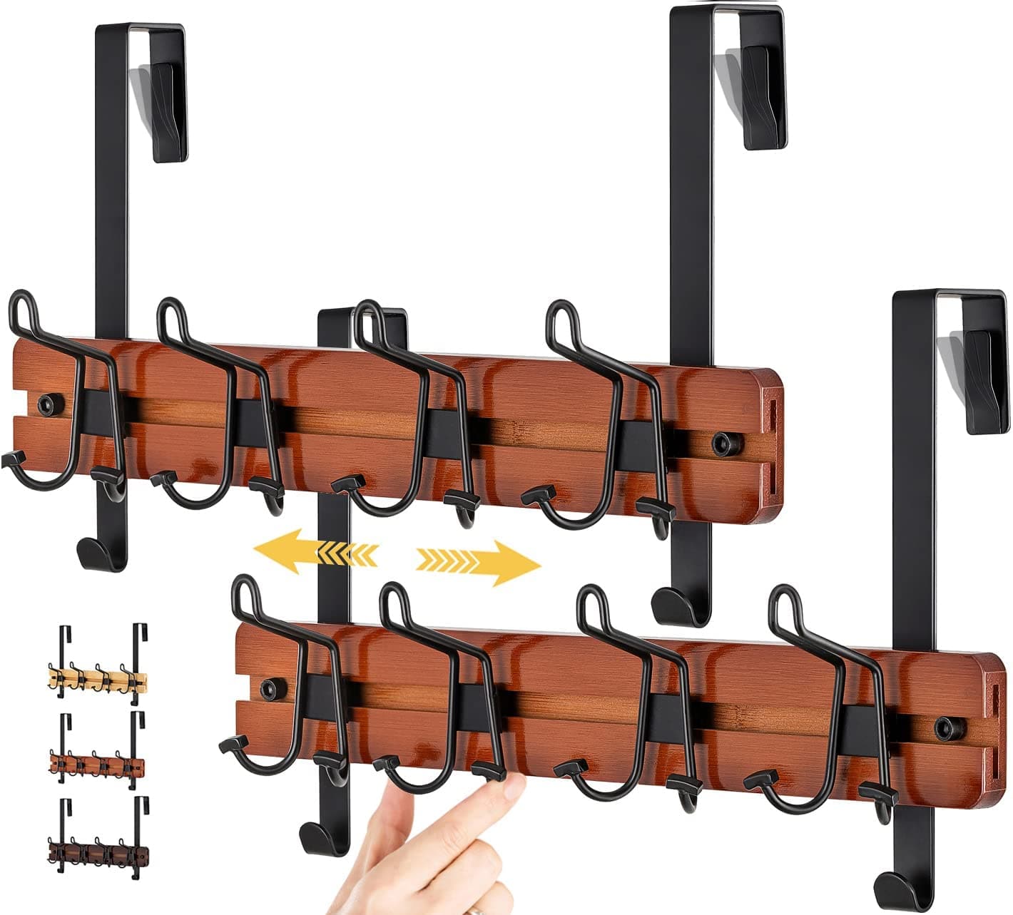 Etechmart Over The Door Hook Hanger Bamboo Coat Rack with 4 Mental Hooks