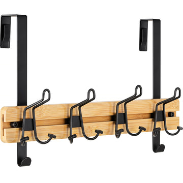 Etechmart Over The Door Hook Hanger  Bamboo Coat Rack with 4 Mental Hooks
