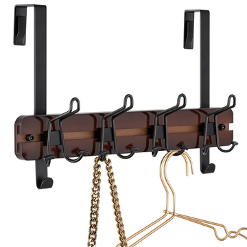 Etechmart Over The Door Hook Hanger Bamboo Coat Rack with 4 Mental Hooks