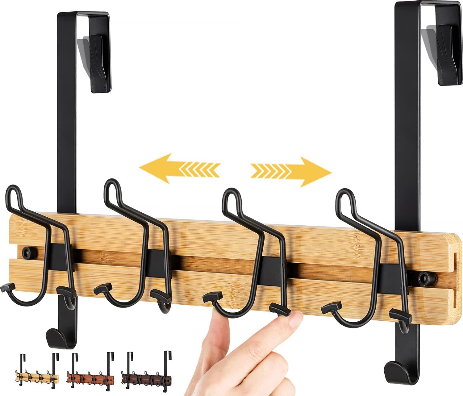 Etechmart Over The Door Hook Hanger Bamboo Coat Rack with 4 Mental Hooks