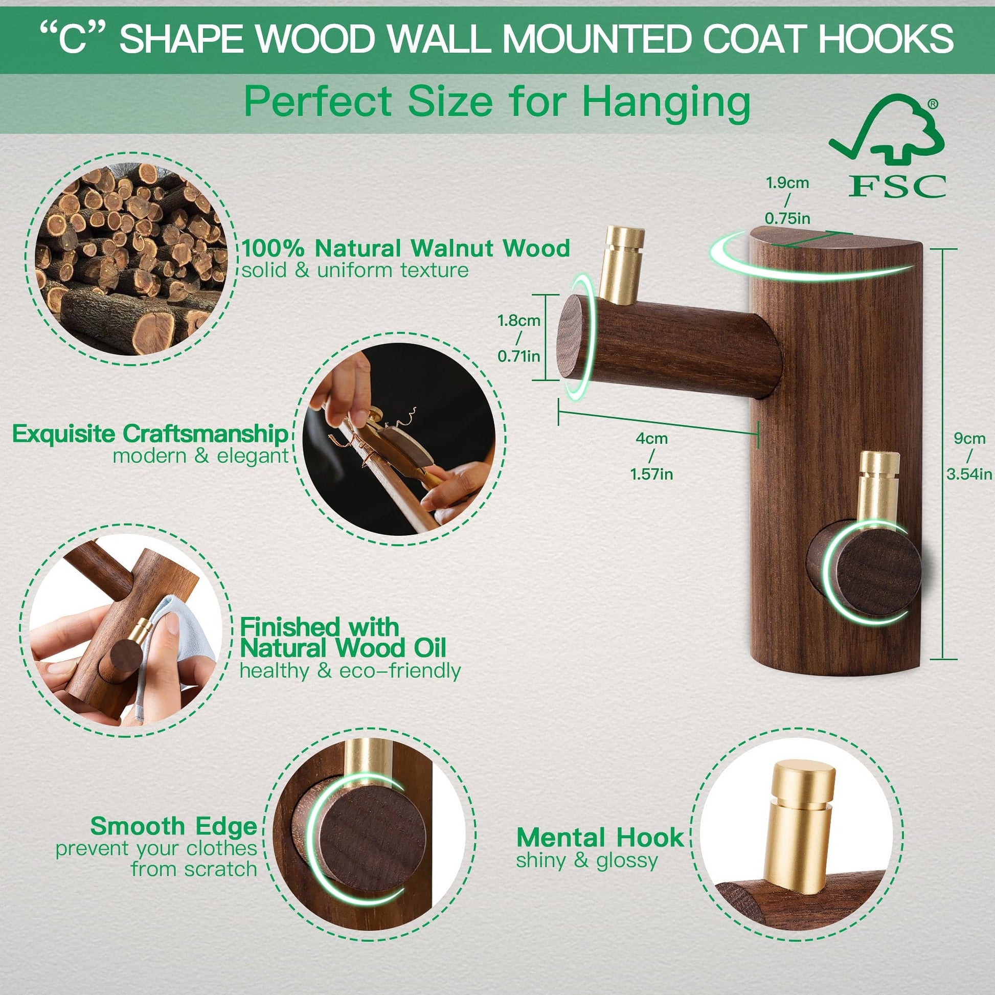 Etechmart Tree Branch Wood Wall Hooks 4PCS Modern Coat Hooks