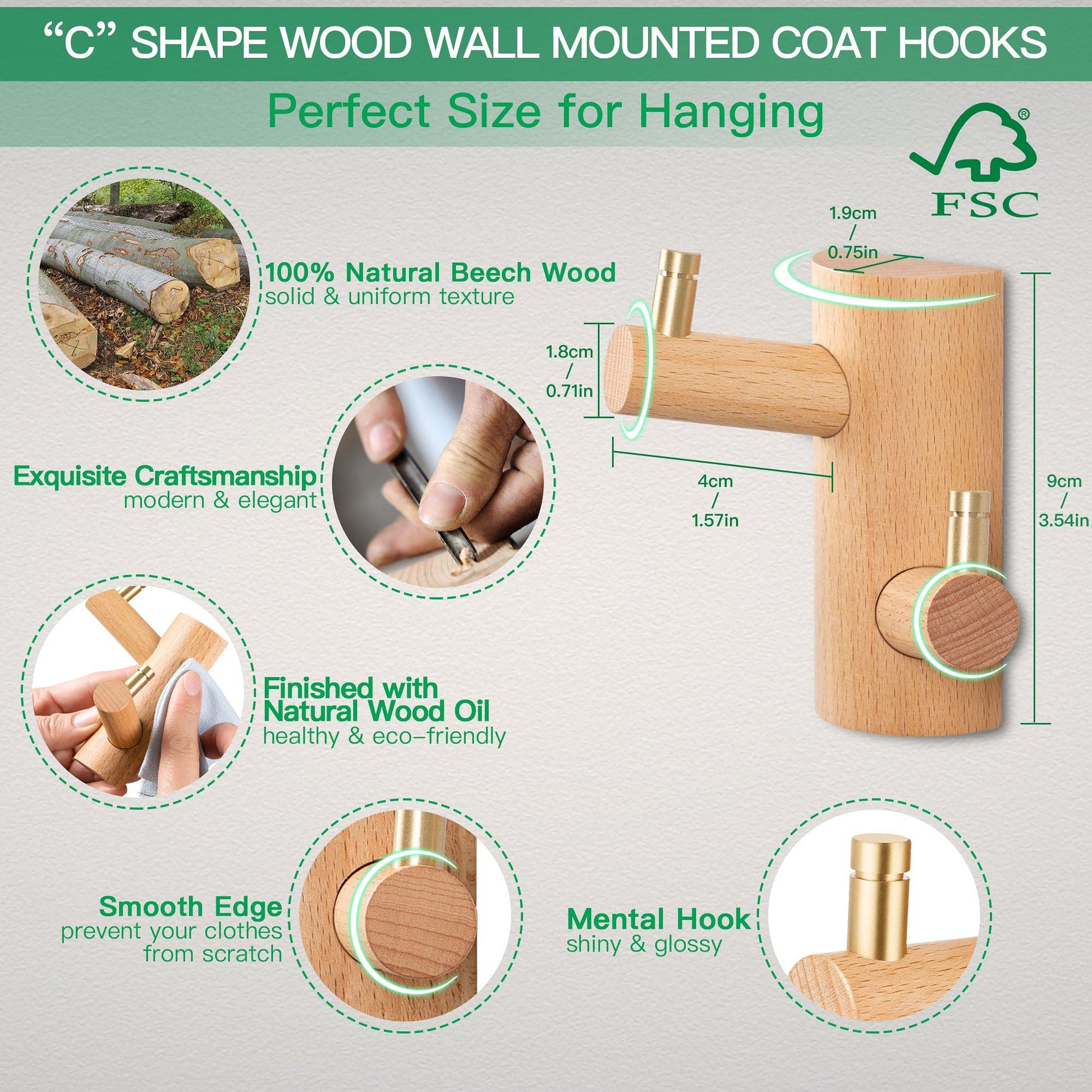 Etechmart Tree Branch Wood Wall Hooks 4PCS Modern Coat Hooks