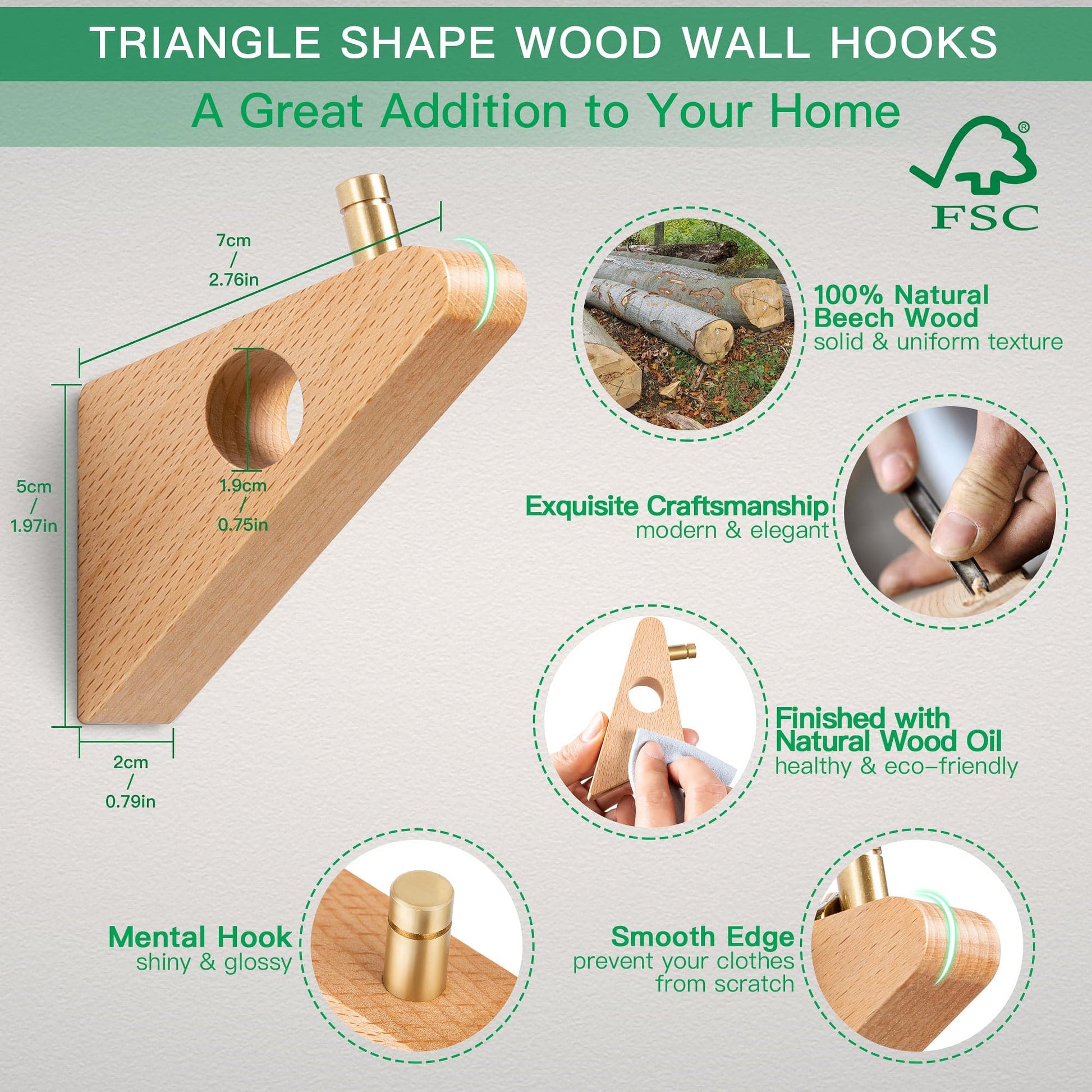 Etechmart Triangle Wood Wall Hooks 4PCS Modern Coat Hooks
